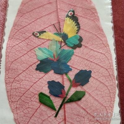 葉脈+麥秸畫藝術書簽(手工制作七八十年代出口創匯產品)